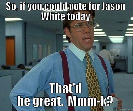 SO, IF YOU COULD VOTE FOR JASON WHITE TODAY THAT'D BE GREAT.  MMM-K? Office Space Lumbergh