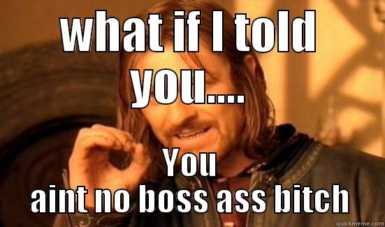 WHAT IF I TOLD YOU.... YOU AINT NO BOSS ASS BITCH Boromir