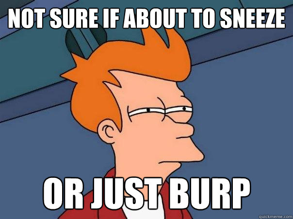 Not sure if about to sneeze or just burp  Futurama Fry