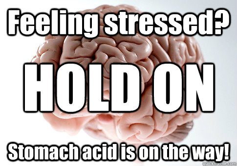 Feeling stressed? Stomach acid is on the way! HOLD ON  Scumbag Brain