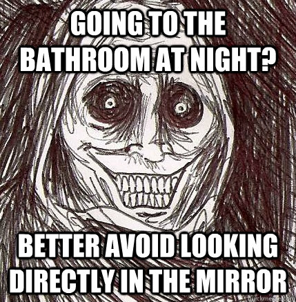 going to the bathroom at night? better avoid looking directly in the mirror  Horrifying Houseguest