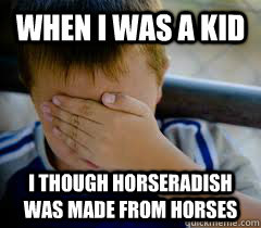 when i was a kid i though horseradish was made from horses   