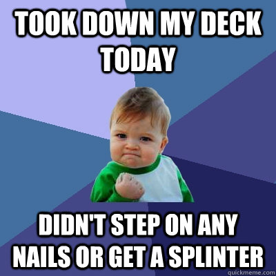 Took down my deck today didn't step on any nails or get a splinter - Took down my deck today didn't step on any nails or get a splinter  Success Kid