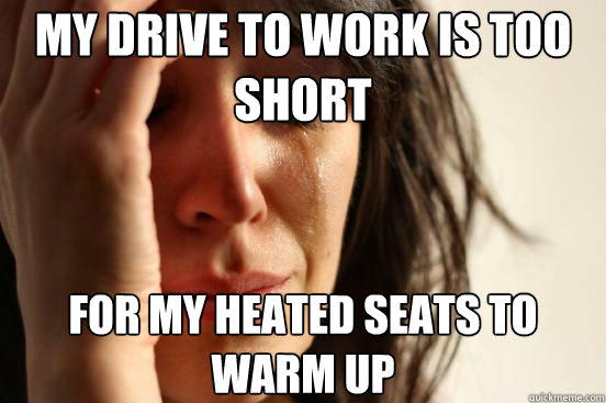 My drive to work is too short For my heated seats to warm up  First World Problems