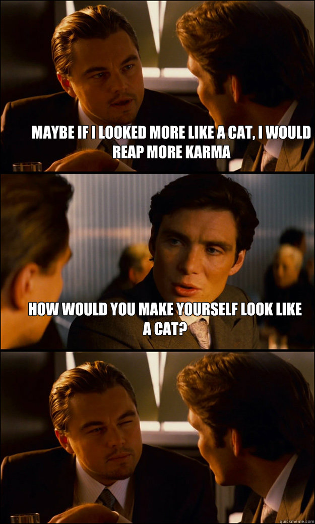 maybe if i looked more like a cat, I would reap more karma how would you make yourself look like a cat?   Inception