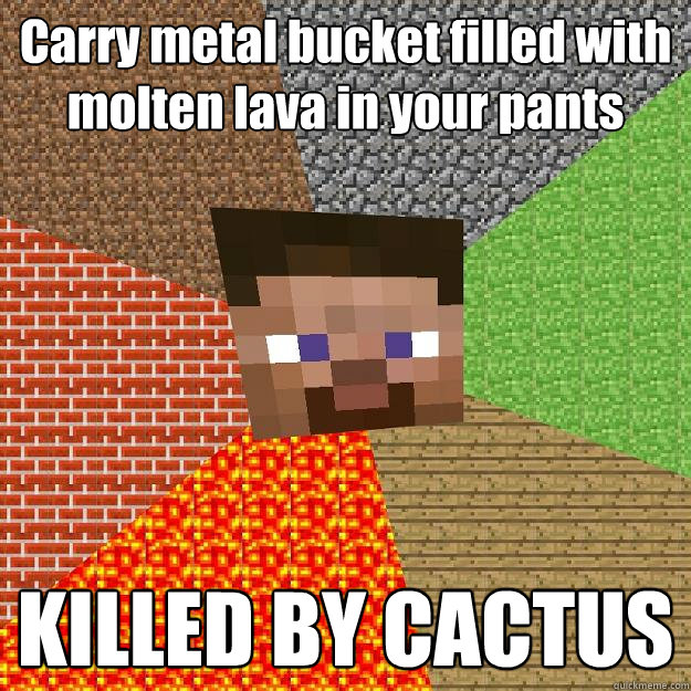 Carry metal bucket filled with molten lava in your pants KILLED BY CACTUS  Minecraft