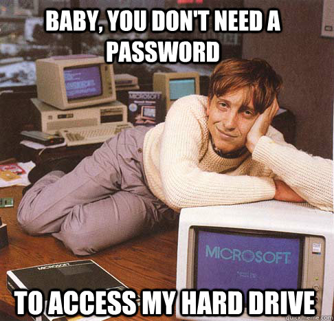 Baby, you don't need a password to access my hard drive  Dreamy Bill Gates