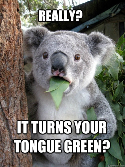 Really? It turns your tongue green? - Really? It turns your tongue green?  koala bear