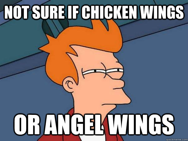 Not sure if chicken wings or angel wings  Futurama Fry