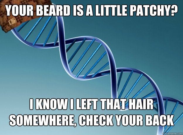 your beard is a little patchy? i know i left that hair somewhere, check your back - your beard is a little patchy? i know i left that hair somewhere, check your back  Scumbag Genetics