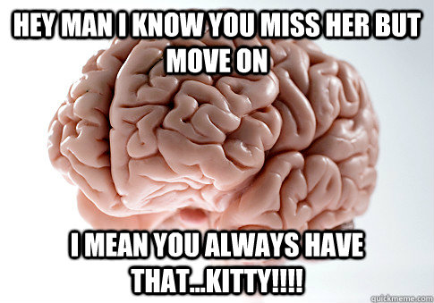 hey man i know you miss her but move on i mean you always have that...KITTY!!!!  Scumbag Brain