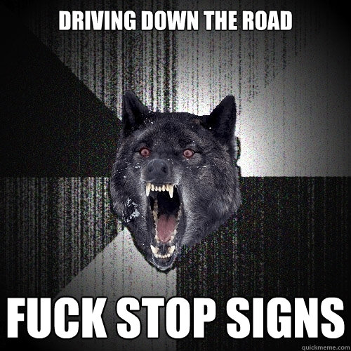 driving down the road


 FUCK STOP signs  Insanity Wolf