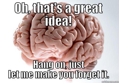 OH, THAT'S A GREAT IDEA! HANG ON, JUST LET ME MAKE YOU FORGET IT. Scumbag Brain