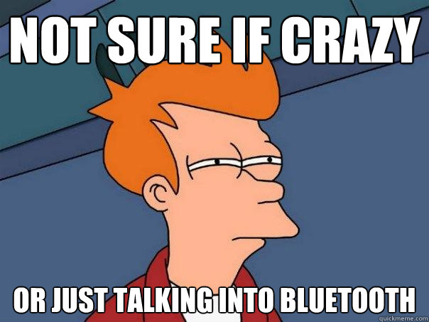 Not sure if crazy Or just talking into bluetooth   Futurama Fry