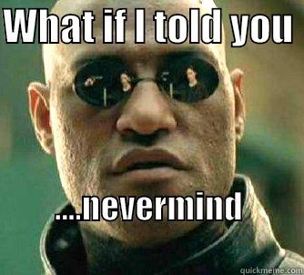 WHAT IF I TOLD YOU  ....NEVERMIND                          Matrix Morpheus