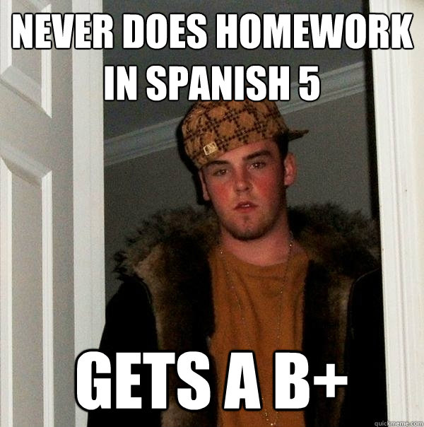 Never does homework in Spanish 5 Gets a B+  Scumbag Steve