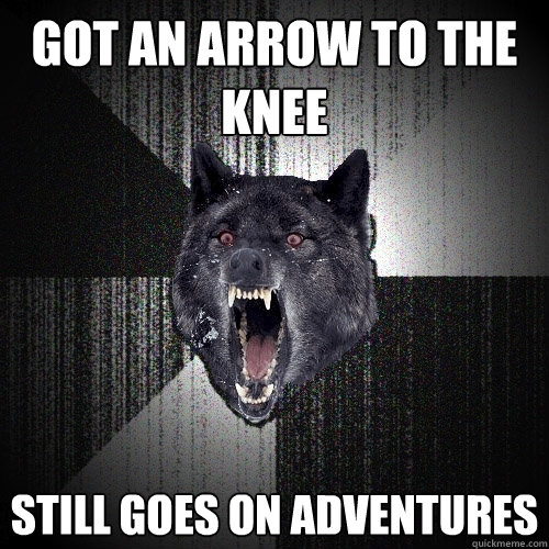 got an arrow to the knee still goes on adventures  Insanity Wolf