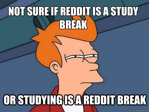 not sure if reddit is a study break or studying is a reddit break  Futurama Fry