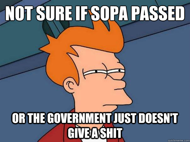 Not sure if SOPA passed or the government just doesn't give a shit  Futurama Fry