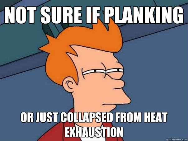 not sure if planking Or just collapsed from heat exhaustion - not sure if planking Or just collapsed from heat exhaustion  Futurama Fry