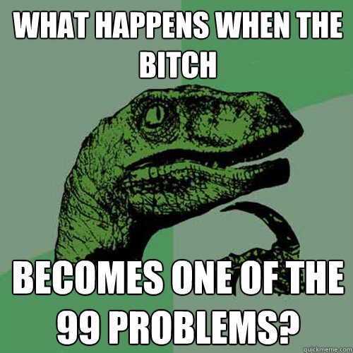 what happens when the bitch becomes one of the 99 problems?  Philosoraptor