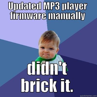 UPDATED MP3 PLAYER FIRMWARE MANUALLY DIDN'T BRICK IT. Success Kid