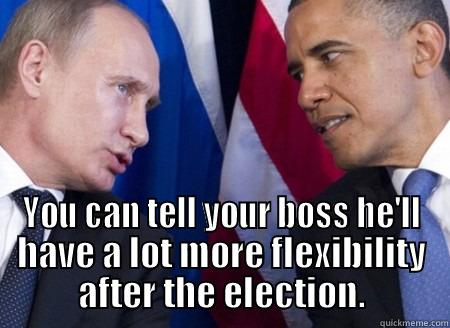 You can tell your boss -  YOU CAN TELL YOUR BOSS HE'LL HAVE A LOT MORE FLEXIBILITY AFTER THE ELECTION. Misc