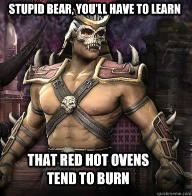 Stupid Bear, you'll have to learn That red hot ovens tend to burn  DoucheBag Shao Kahn