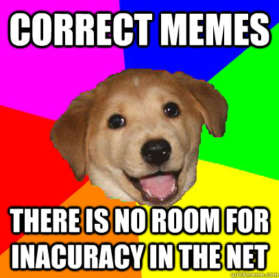 Correct memes there is no room for inacuracy in the net  Advice Dog