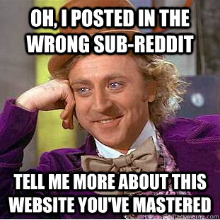 oH, i POSTED IN THE WRONG SUB-REDDIT TELL ME MORE ABOUT THIS WEBSITE YOU'VE MASTERED  Condescending Wonka