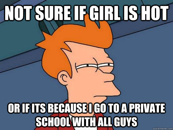 Not sure if girl is hot Or if its because i go to a private school with all guys  Futurama Fry