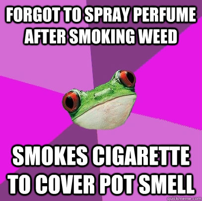 Forgot to spray perfume after smoking weed Smokes cigarette to cover pot smell - Forgot to spray perfume after smoking weed Smokes cigarette to cover pot smell  Foul Bachelorette Frog