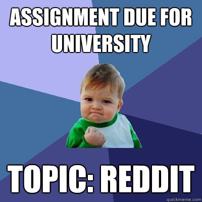 Assignment due for University Topic: Reddit  Success Kid