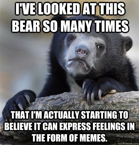 I've looked at this bear so many times That I'm actually starting to believe it can express feelings in the form of memes. - I've looked at this bear so many times That I'm actually starting to believe it can express feelings in the form of memes.  Confession Bear