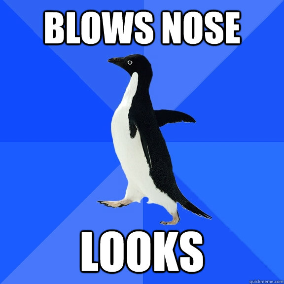 blows nose looks  Socially Awkward Penguin