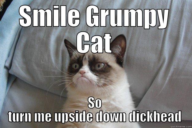 SMILE GRUMPY CAT SO TURN ME UPSIDE DOWN DICKHEAD Grumpy Cat