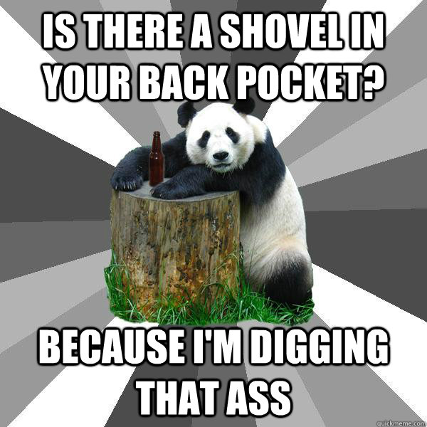 Is there a shovel in your back pocket? Because I'm digging that ass  Pickup-Line Panda