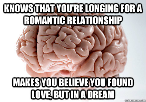 KNOWS THAT YOU'RE LONGING FOR A ROMANTIC RELATIONSHIP MAKES YOU BELIEVE YOU FOUND LOVE, BUT IN A DREAM  Scumbag Brain