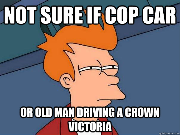 Not sure if cop car Or old man driving a crown victoria  Futurama Fry