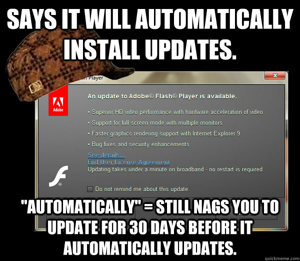 Says it will automatically install updates. 