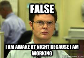 FALSE I am awake at night because I am working  Dwight False