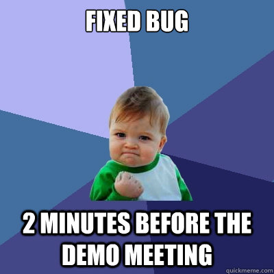 Fixed bug 2 minutes before the demo meeting  Success Kid