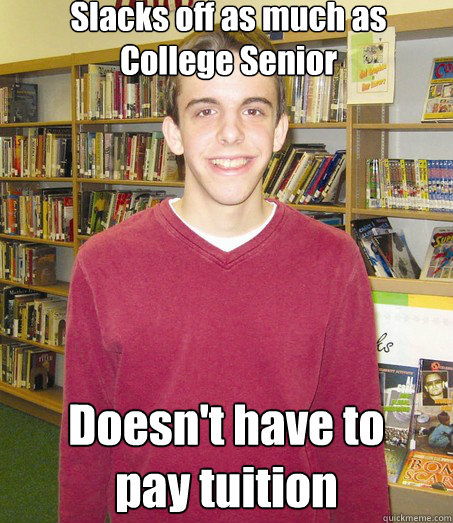 Slacks off as much as College Senior Doesn't have to 
pay tuition  High School Senior