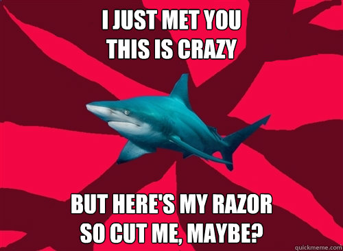 I just met you
This is crazy But here's my razor
So cut me, maybe?  Self-Injury Shark