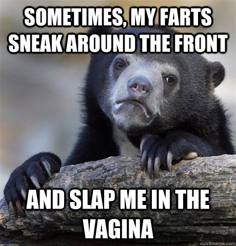 Sometimes, my farts sneak around the front and slap me in the vagina  Confession Bear