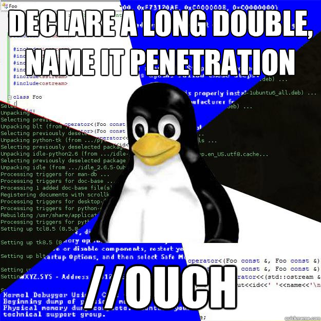 declare a long double, name it penetration //Ouch - declare a long double, name it penetration //Ouch  Computer Science Penguin