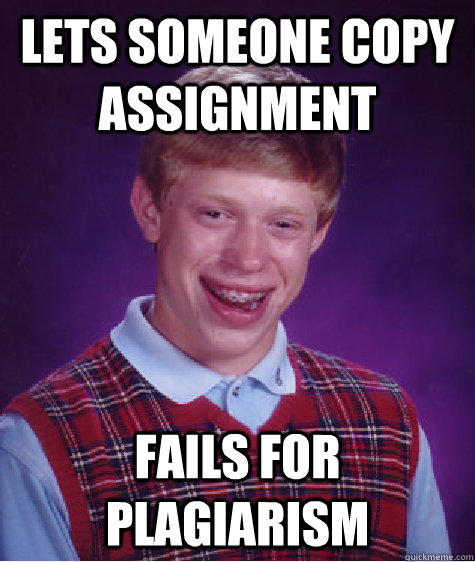 Lets someone copy assignment Fails for plagiarism - Lets someone copy assignment Fails for plagiarism  Bad Luck Brian