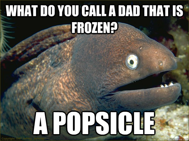 What do you call a dad that is frozen? A Popsicle  Bad Joke Eel