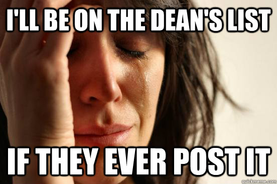 I'll be on the dean's list if they ever post it  First World Problems