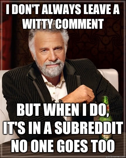 I don't always leave a witty comment But when I do, It's in a subreddit no one goes too  The Most Interesting Man In The World